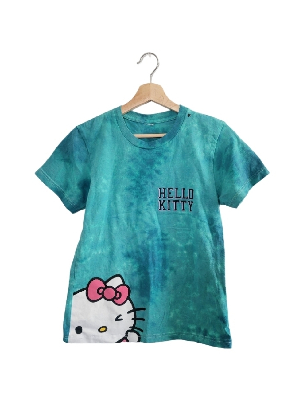 HELLO KITTY Size M/L Teal Tie-Dye Tee  Graphic Sanrio Kids